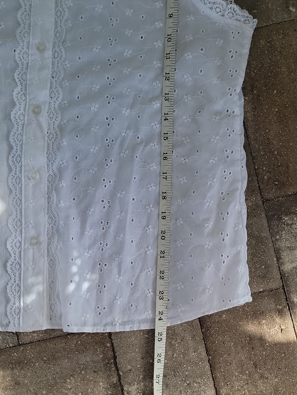 Lace-Trim Eyelet Button-Front Tank Top - Cotton Blend White No Brand Tag Sz L - Picture 8 of 8
